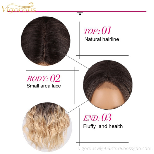 U Part Lace Front Long Wavy Highlight Ombre Blonde Premium Curly Heat Resistant High Quality Wholesale Synthetic Wig Women Use